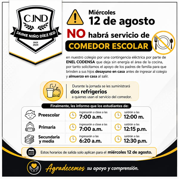 Contingencia miércoles 12 de agosto – No hay comedor